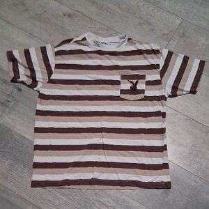 PLAYBOY Brown and White Striped Tee